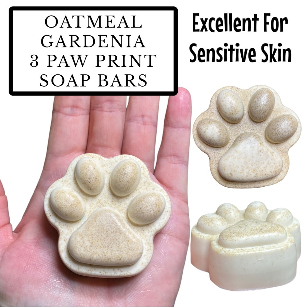 3 Bars Gardenia Paw Print Handmade Soap ( PRICE IS FIRM ) Great Gift Idea!